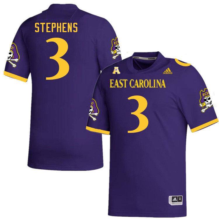 Men #3 Chad Stephens ECU Pirates 2023 College Football Jerseys Stitched-Purple